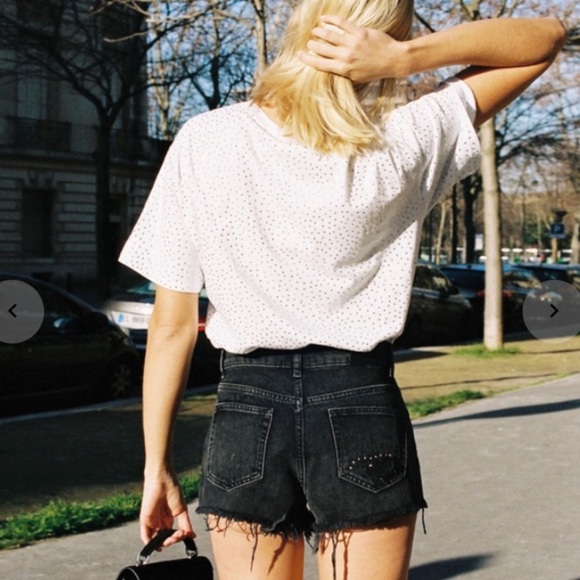 NWOT Bloomingdales The Kooples Paris white short sleeve top with rhinestones SML - Picture 1 of 9